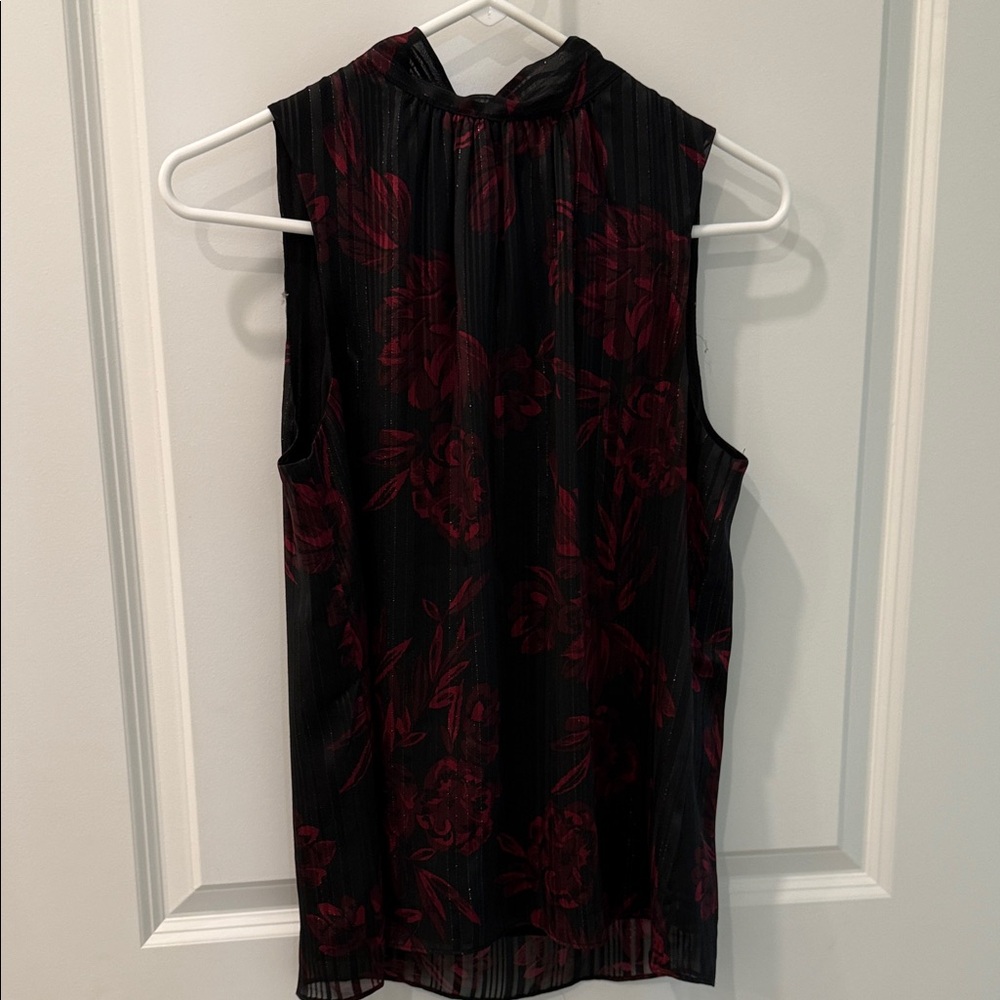 White House Black Market Floral Sleeveless Black and Red Top